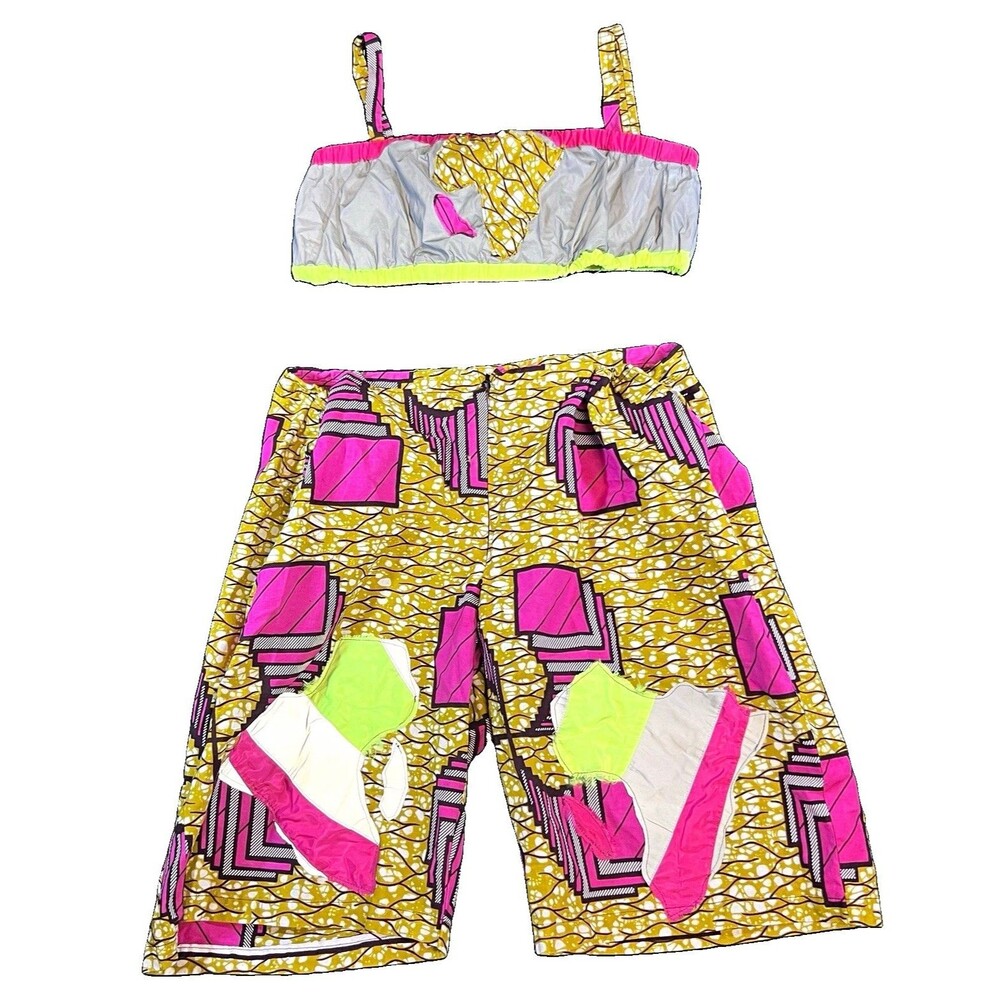 Daisy Women’s L 2-Piece Geometric Cami Top & Shorts Set Polyester Multicolor